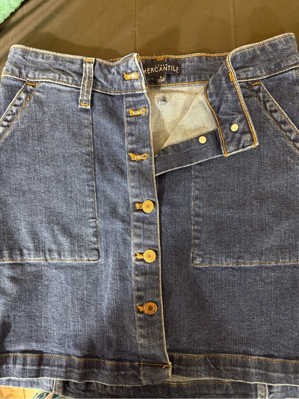 J. Crew Dark Blue Button-Front Denim Skirt